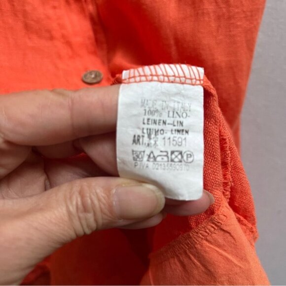 Vibrant Orange 100% Linen Made in Italy Button-Down Tunic Dress Sz XXL 26” PTP - Picture 10 of 13